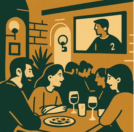 Menschen feiern und schauen gemeinsam Fußball bei La Toscana Ostkurve